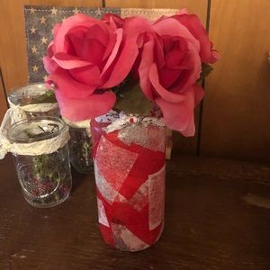 Red & White Decoupaged Glass Vase